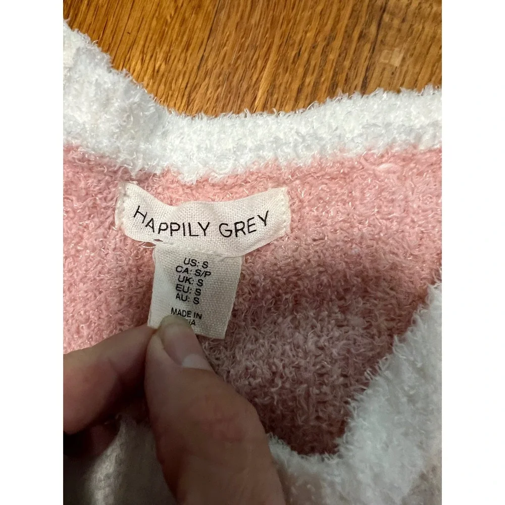 Happily‎ Grey Women SM Pink White Gingham Bow Fuzzy Coord Loungewear Pajama Set